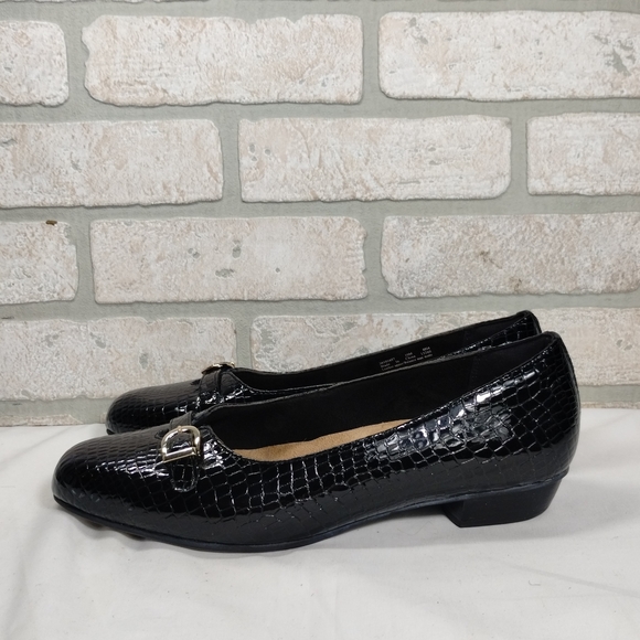 Clarks Caswell Genoa Black Croc Embossed Patent Leather Heeled Flats Size 10 - Picture 5 of 9